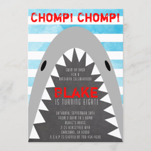 Invitación Chomp Chomp Tema del tiburón Cumpleaños Niño strip