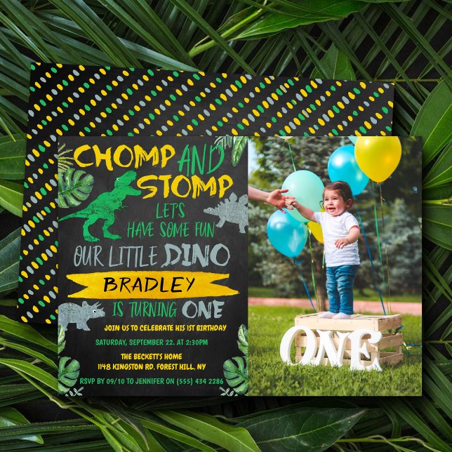 Invitación ¡Chomp y Stomp! Dinosaur Boys 1er cumpleaños Foto (Subido por el creador)