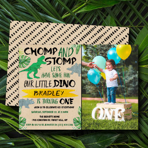 Invitación ¡Chomp y Stomp! Dinosaur Boys 1er cumpleaños Foto