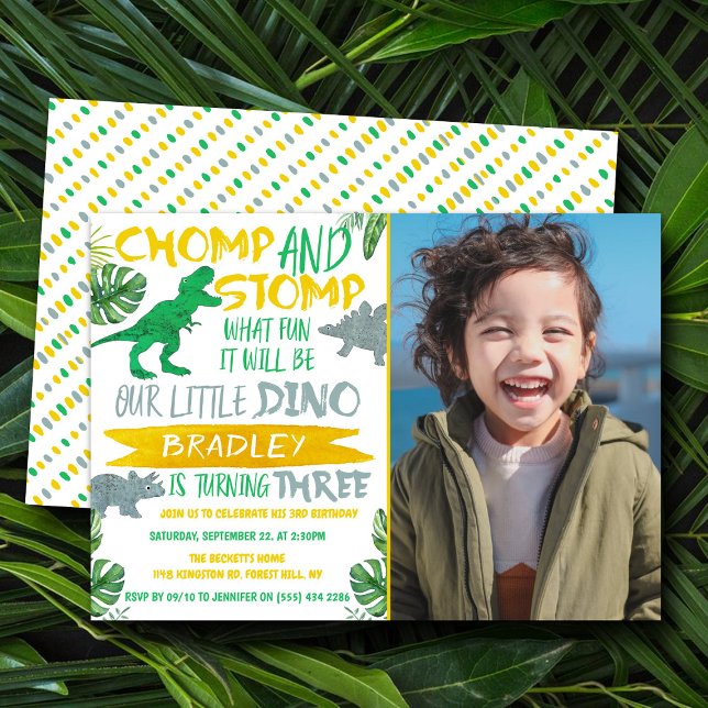 Invitación ¡Chomp y Stomp! Dinosaur Boys 3er cumpleaños foto (Subido por el creador)