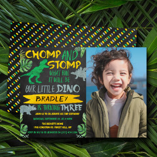 Invitación ¡Chomp y Stomp! Dinosaur Boys 3er cumpleaños foto