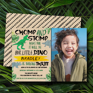 Invitación ¡Chomp y Stomp! Dinosaur Boys 3er cumpleaños foto