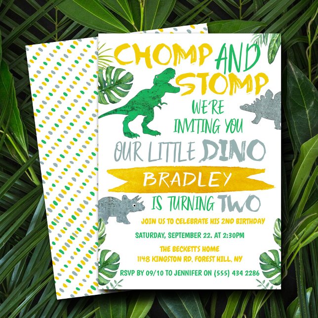 Invitación ¡Chomp y Stomp! Dinosaurios Boys 2º cumpleaños (Subido por el creador)