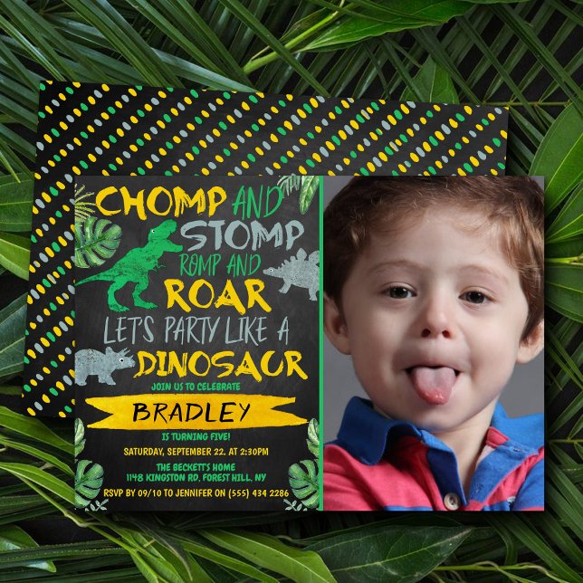 Invitación ¡Chomp y Stomp! Fotografía de cumpleaños de cualqu (Subido por el creador)