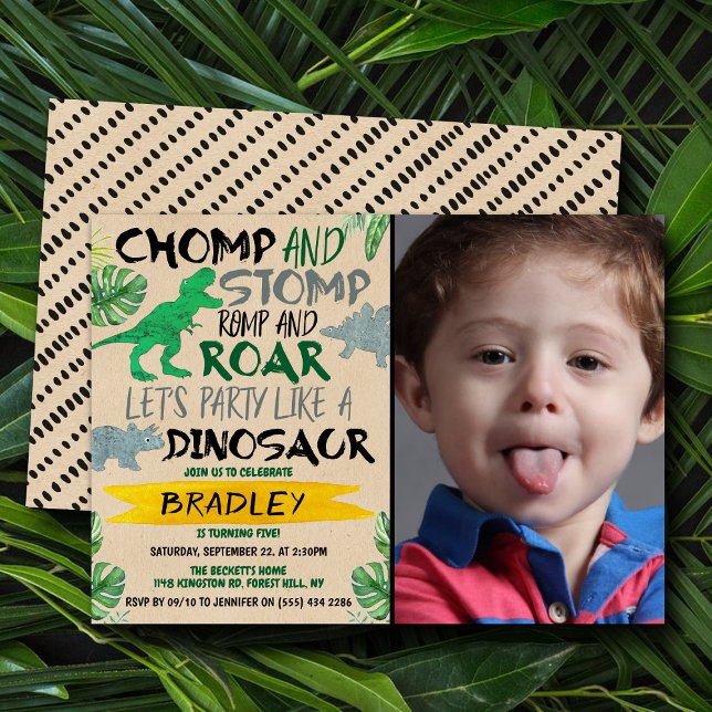 Invitación ¡Chomp y Stomp! Fotografía de cumpleaños de cualqu (Subido por el creador)