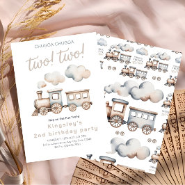 Invitación ¡Choo Choo! Dos! Cumpleaños Temático de Tren 2 año