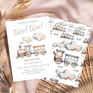 Invitación ¡Choo Choo! Dos! Cumpleaños Temático de Tren 2 año