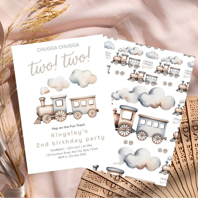 Invitación ¡Choo Choo! Dos! Cumpleaños Temático de Tren 2 año (Subido por el creador)