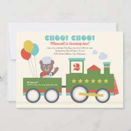 Invitación Choo Choo Train Aqua Bear Conductor Fiesta de Cump