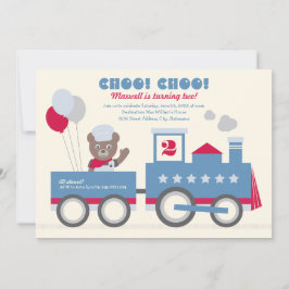 Invitación Choo Choo Train Red Bear Conductor Fiesta de Cumpl