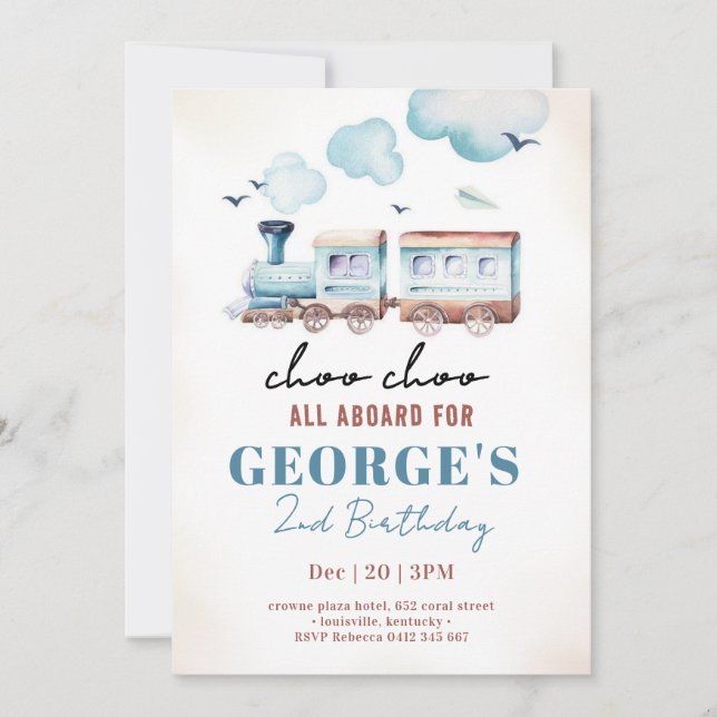 Invitación Choo Choo Train Transportation Boy Cumpleaños (Anverso)