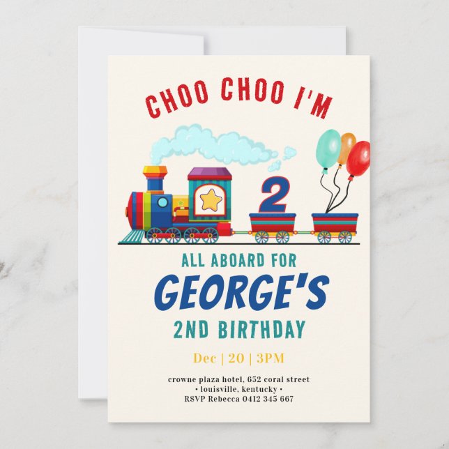 Invitación Choo Choo Transporte de Vehículos de Tren Cumpleañ (Anverso)