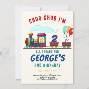 Invitación Choo Choo Transporte de Vehículos de Tren Cumpleañ