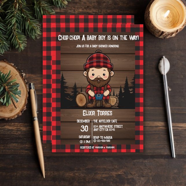 Invitación ¡Chop Chop! Rustic Lumberjack Flannel Baby Shower (Subido por el creador)