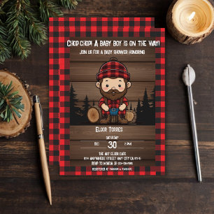 Invitación ¡Chop Chop! Rustic Lumberjack Flannel Baby Shower