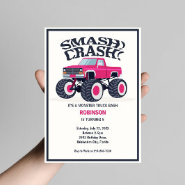 Invitación Choque de Smash - Camión moderno de Monstruo Rosa