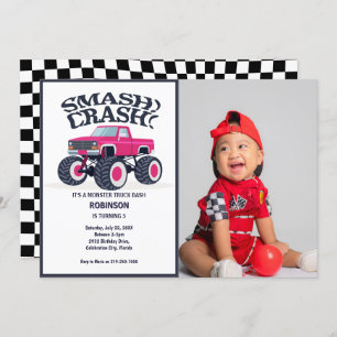 Invitación Choque de Smash - Foto de un monstruo rosado moder