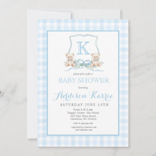 Invitación Chorreada Azul Preppy Oso de Peluche Baby Shower