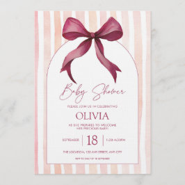 Invitación Chorreada de agua de color vino y lazo rosa para b