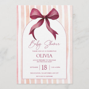 Invitación Chorreada de agua de color vino y lazo rosa para b