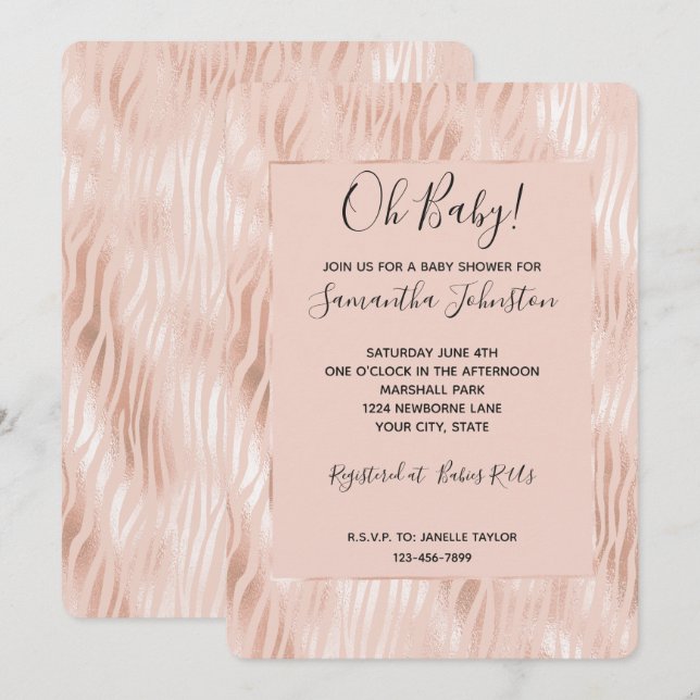 Invitación Chorreada de bebé Blush Melocotón Rosa (Anverso / Reverso)