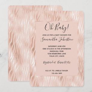 Invitación Chorreada de bebé Blush Melocotón Rosa Cebra