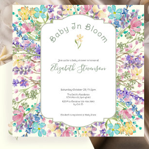 Invitación Chorreada de Bebe Colorida en Flor Baby Shower 