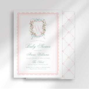 Invitación Chorreada de Bebé con Monograma de Cresta de Lazo