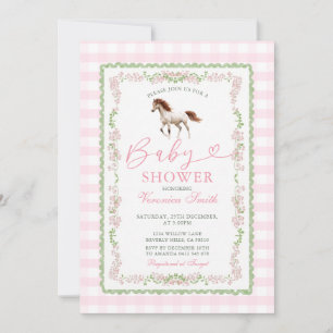 Invitación Chorreada de Bebé de Caballo Rosa Vaquera Pequeña