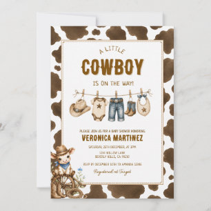 Invitación Chorreada de Bebé de Estampado de Vaca Marrón Rúst