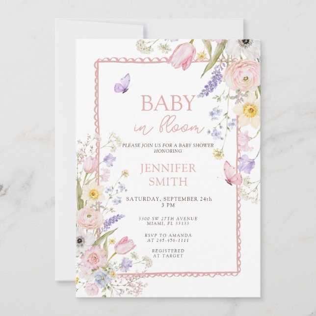 Invitación Chorreada de bebé de primavera y verano en flor  (Anverso)