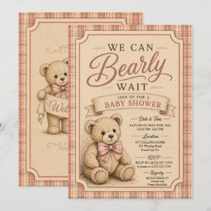 Invitación Chorreada de Bebé del Oso de Peluche Antiguo, Apen