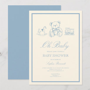 Invitación Chorreada de Bebé del Oso de Peluche Azul Pastel C