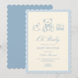 Invitación Chorreada de Bebé del Oso de Peluche Azul Pastel C
