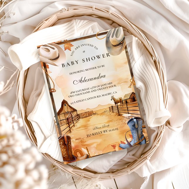 Invitación Chorreada de bebé del Salvaje Oeste (Subido por el creador)