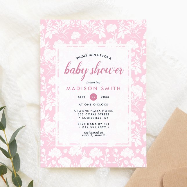 Invitación Chorreada de Bebé Floral Peonía Rosa (Subido por el creador)