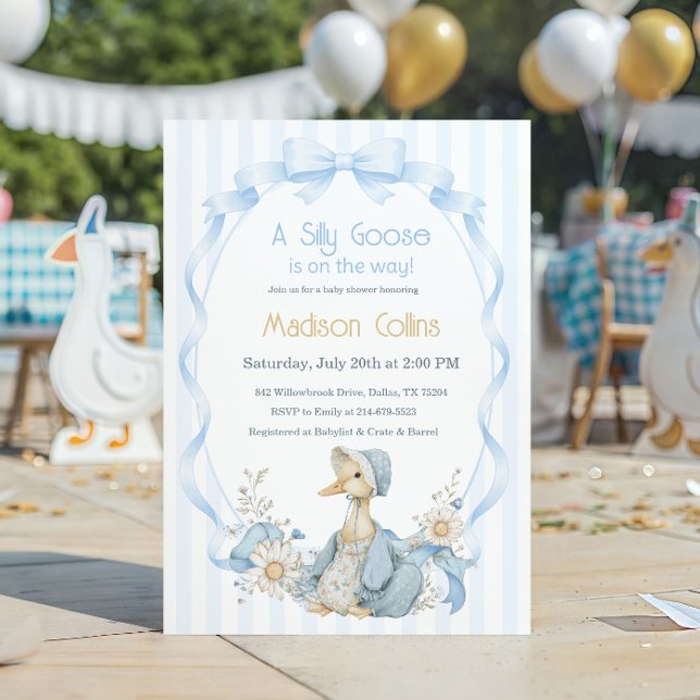 Invitación Chorreada de Bebé Niña Azul Pastel Silly Goose Vin (Subido por el creador)