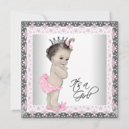 Invitación Chorreada de Bebé Niña Princesa Rosa y Plata