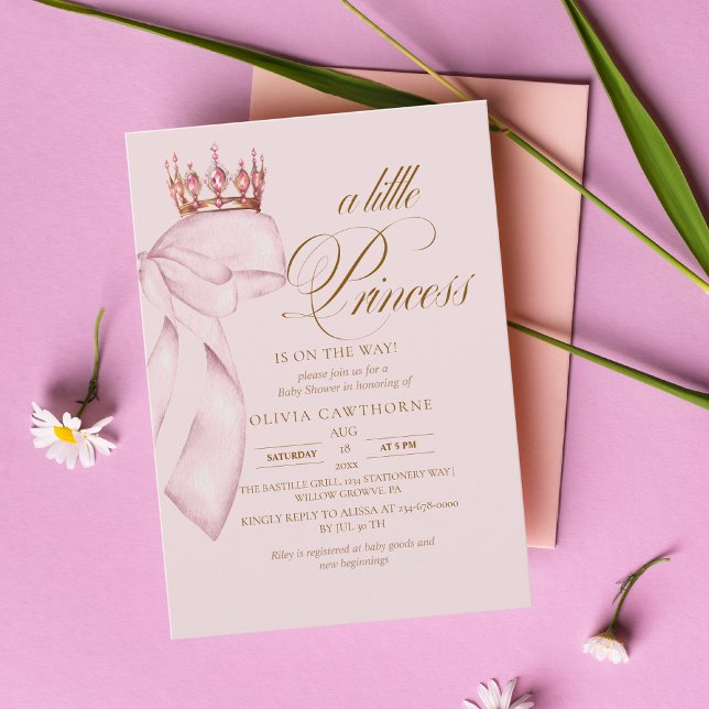 Invitación Chorreada de Bebé Niña Rosa Dorada Princesa (Subido por el creador)