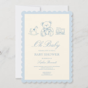Invitación Chorreada de Bebé Oso de Peluche Azul Pastel Clási