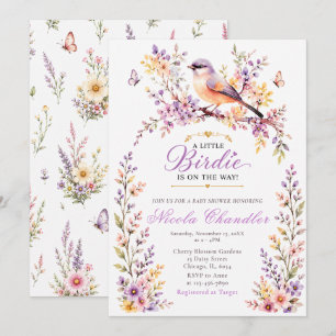 Invitación Chorreada de Bebé Pajarita Floral