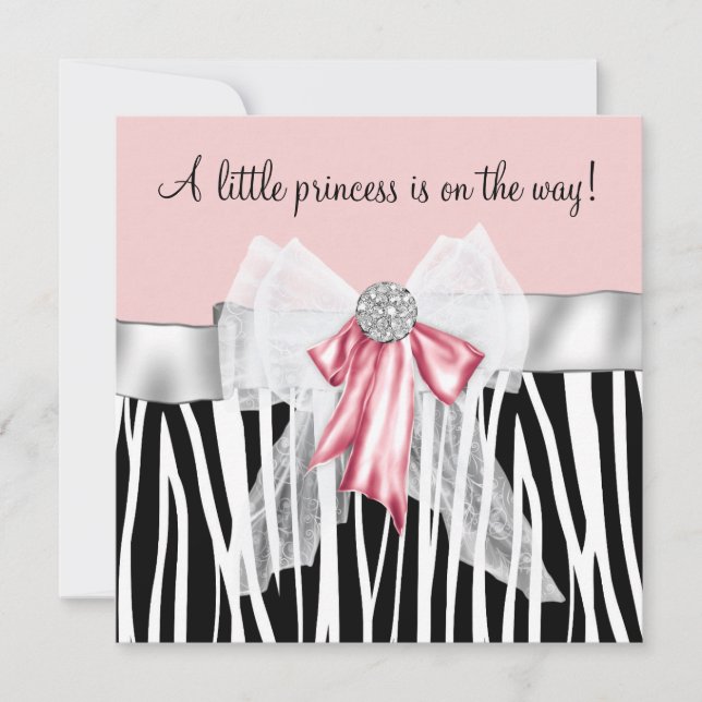 Invitación Chorreada de bebé princesa Pink Zebra rosa y negro (Anverso)