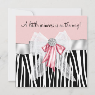 Invitación Chorreada de bebé princesa Pink Zebra rosa y negro
