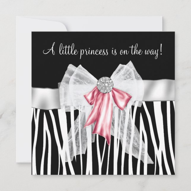 Invitación Chorreada de bebé princesa Pink Zebra rosa y negro (Anverso)