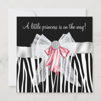Invitación Chorreada de bebé princesa Pink Zebra rosa y negro