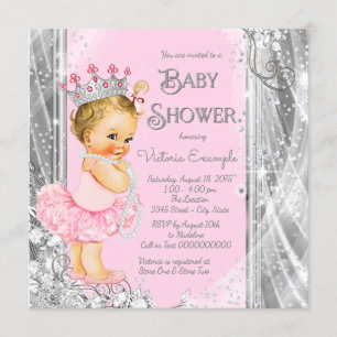 Invitación Chorreada de Bebé Princesa Tutu Rosa Plateado
