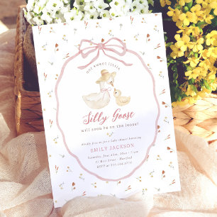 Invitación Chorreada de Bebé Silvestre de Flor de Ganso Rosa
