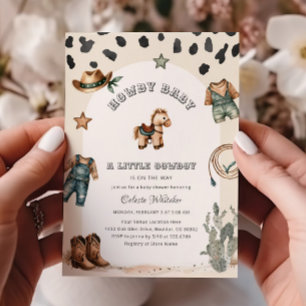 Invitación Chorreada de bebé vaquero occidental beige