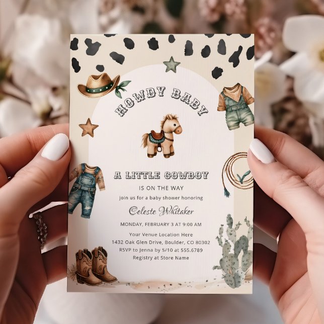 Invitación Chorreada de bebé vaquero occidental beige (Subido por el creador)