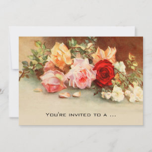 Invitación Chorreada de bebé vintage, flores de rosas antigua